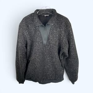 Vintage Serac Men's 1/4 Zip Pull-over Fleece Jacket Front Zip pocket Black Sz 42